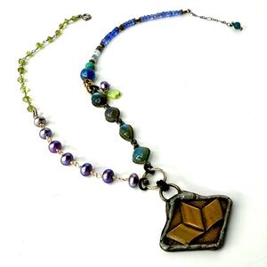 Asymmetrical Mixed Gemstone Necklace, Artisan Jewelry